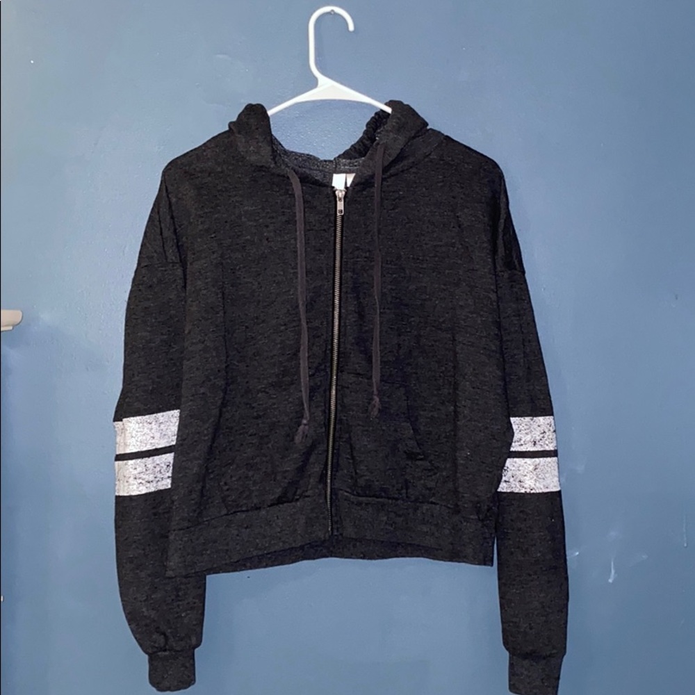 Dark Gray Zip Up with Stripes